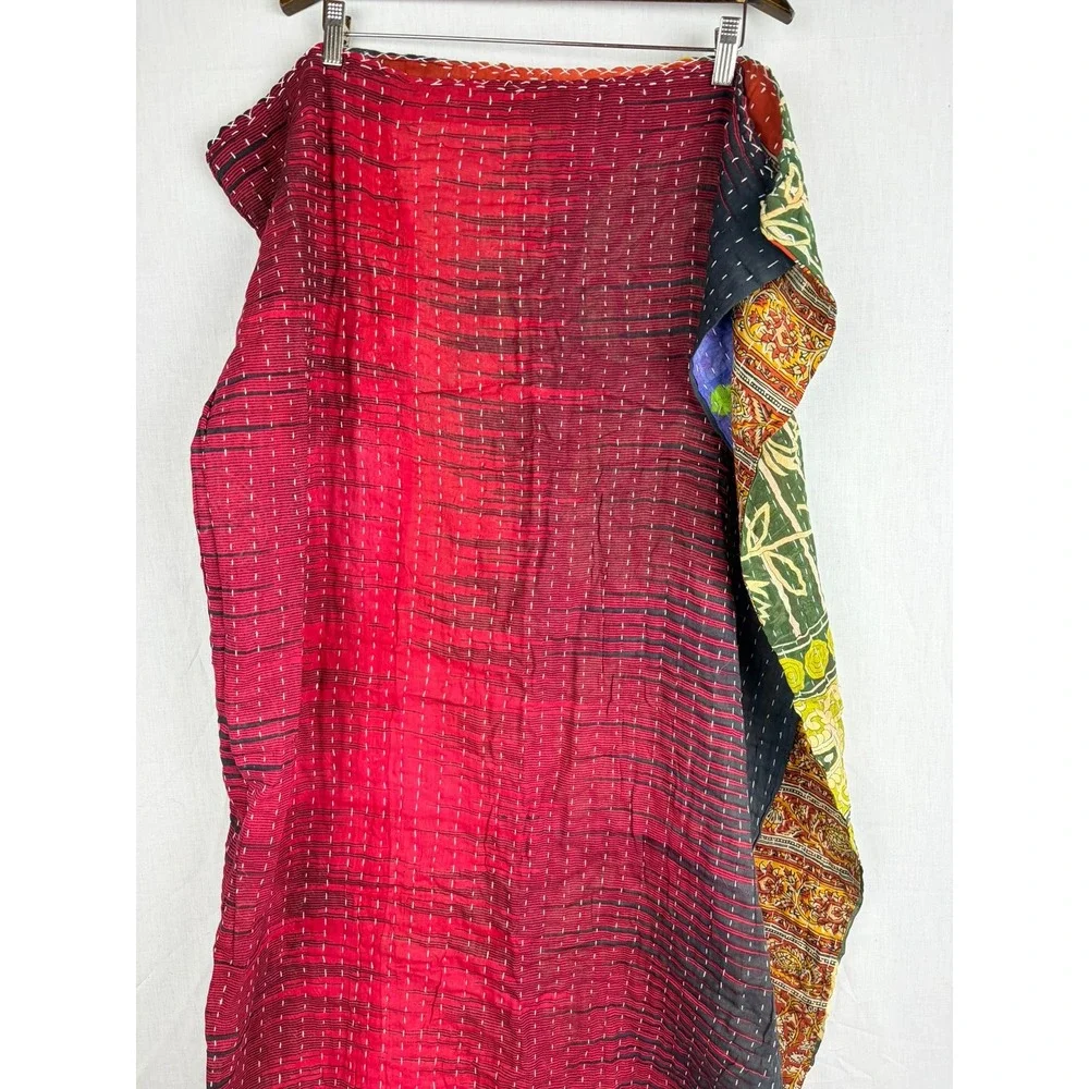 Vintage Kantha Reversible Indian Cotton Block Print Patchwork Boho Throw 54 x 88
